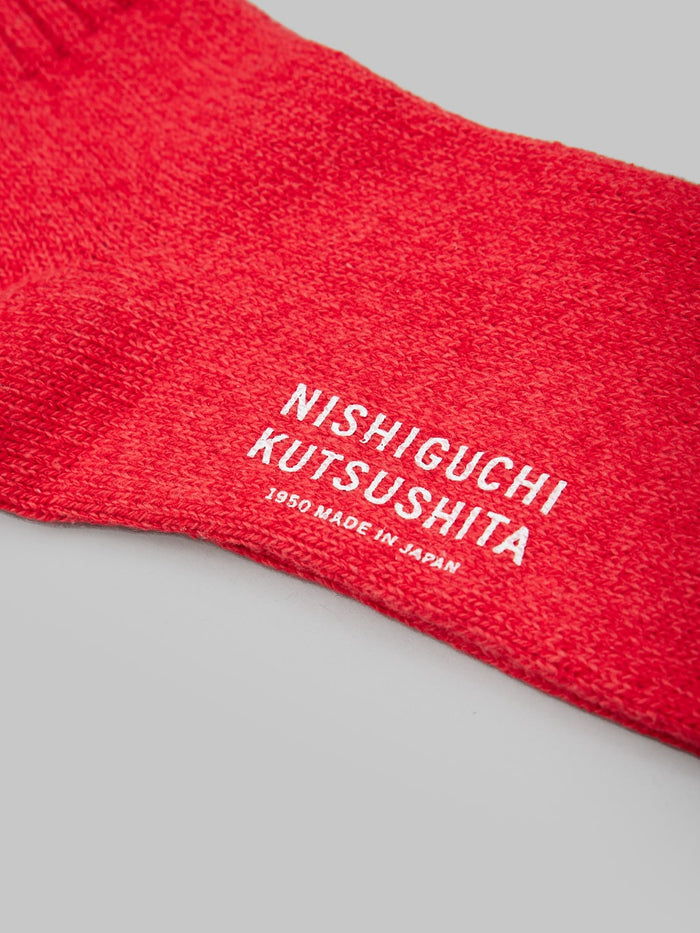 nishiguchi kutsushita silk cotton socks red stamped logo