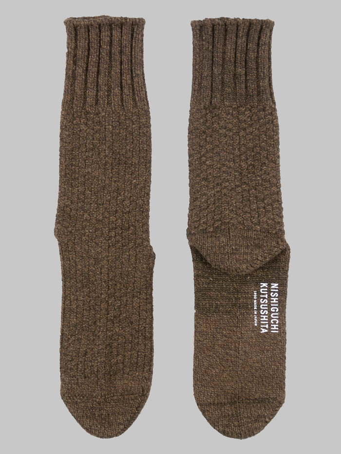 nishiguchi kutsushita boston wool cotton boot socks brown back