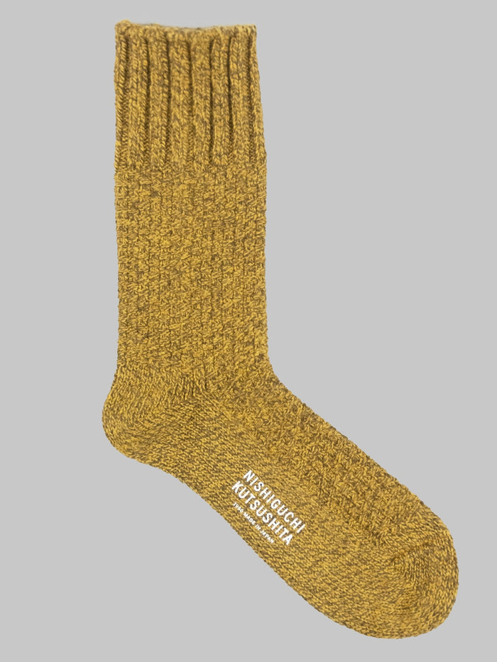 nishiguchi kutsushita boston wool cotton boot socks mustard made in japan