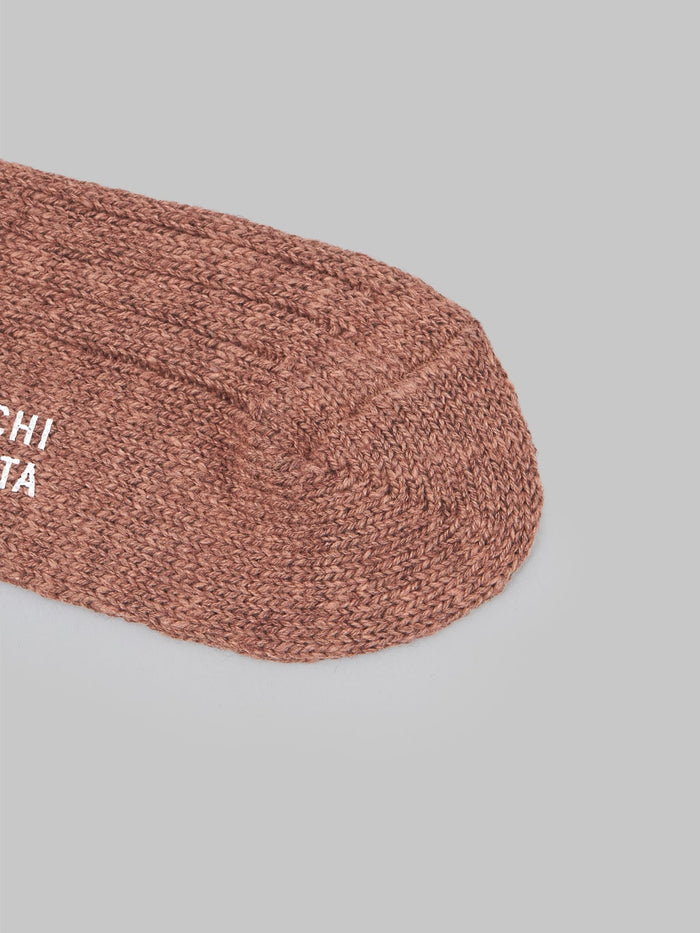 Nishiguchi Kutsushita Wool Cotton Slab Socks Brown Texture