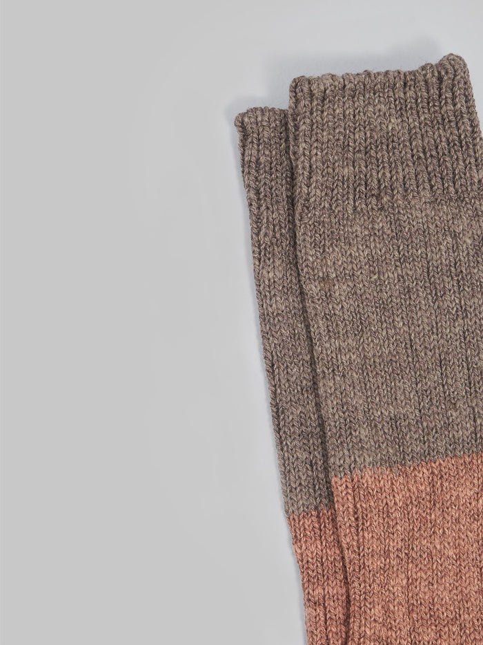 Nishiguchi Kutsushita Wool Cotton Slab Socks Brown Elastic Hem