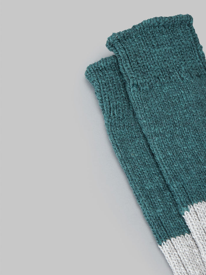 Nishiguchi Kutsushita Wool Cotton Slab Socks Green Elastic Hem