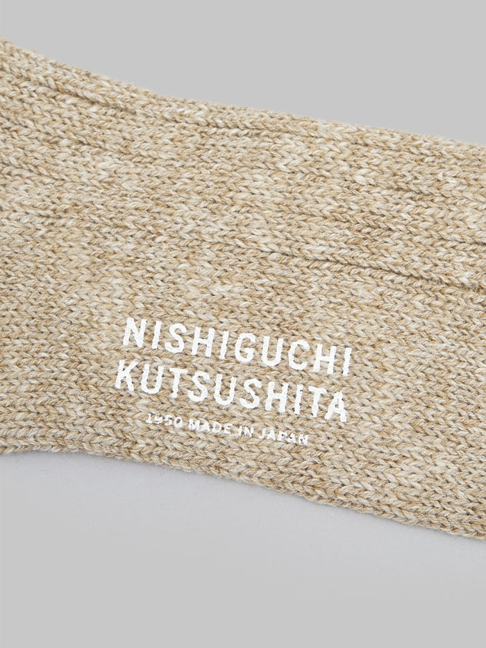 Nishiguchi Kutsushita Wool Cotton Slab Socks Red Brand Logo
