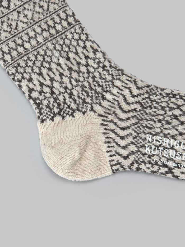 Nishiguchi Kutsushita Wool Jacquard Socks Oatmeal Texture