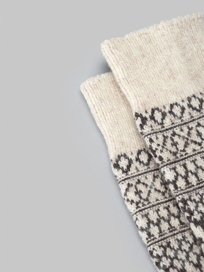 Nishiguchi Kutsushita Wool Jacquard Socks Oatmeal Elastic Hem