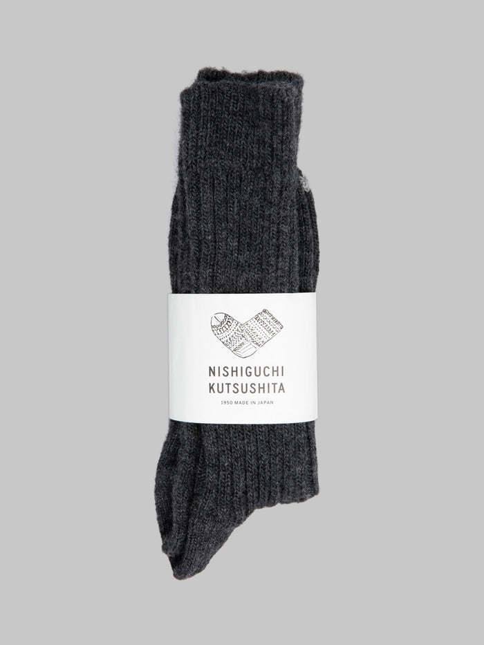 Nishiguchi Kutsushita Wool Ribbed Socks Charcoal - Redcast Heritage Co.