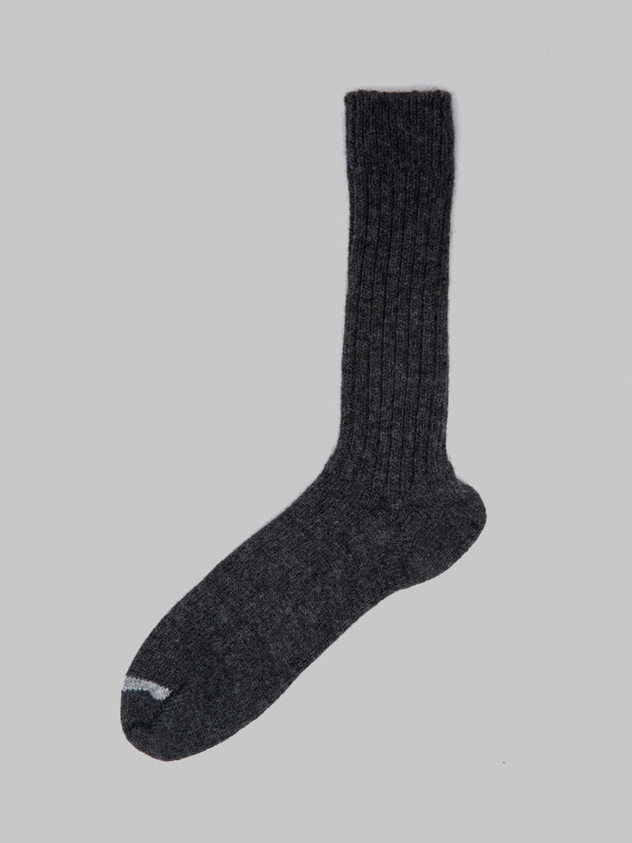 Nishiguchi Kutsushita Wool Ribbed Socks Charcoal - Redcast Heritage Co.