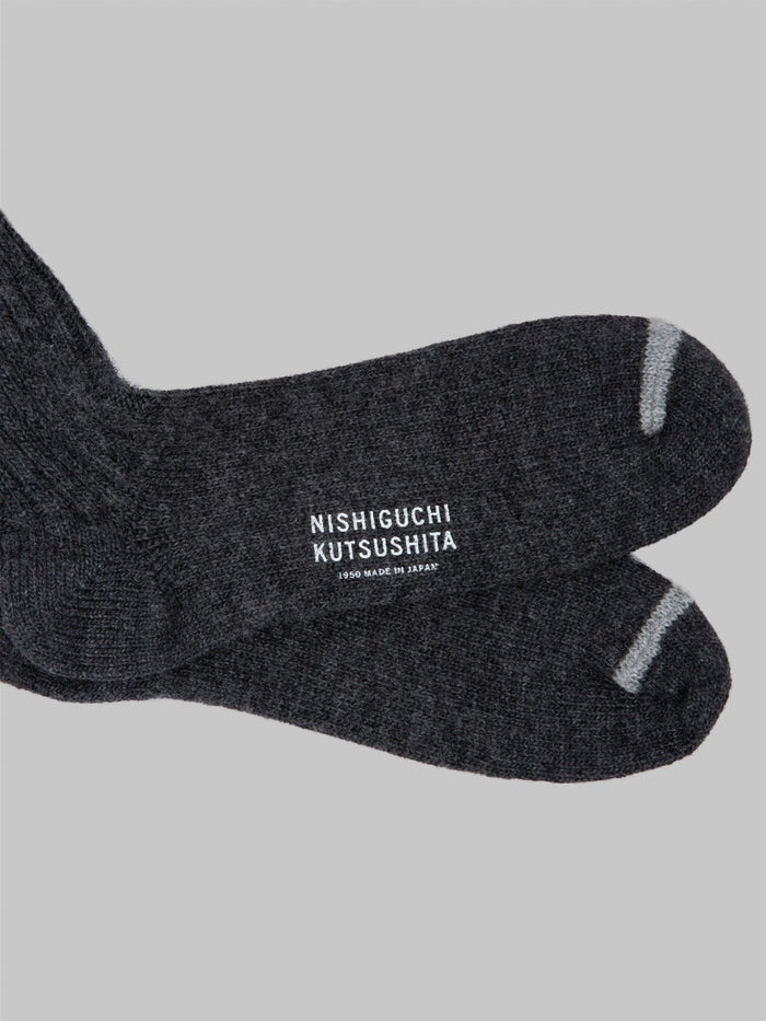 Nishiguchi Kutsushita Wool Ribbed Socks Charcoal - Redcast Heritage Co.