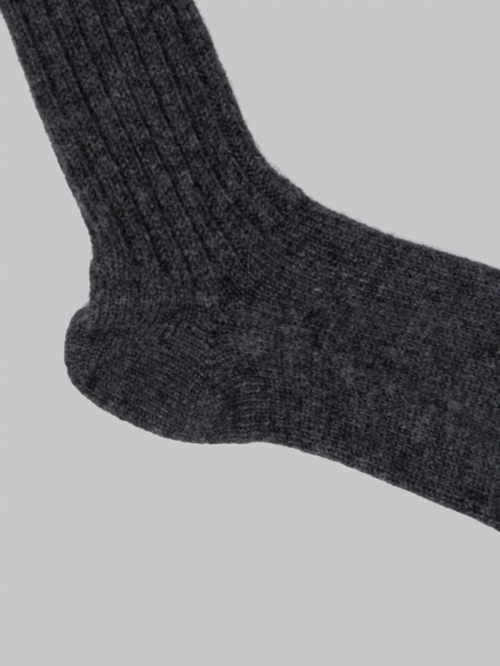 Nishiguchi Kutsushita Wool Ribbed Socks Charcoal - Redcast Heritage Co.