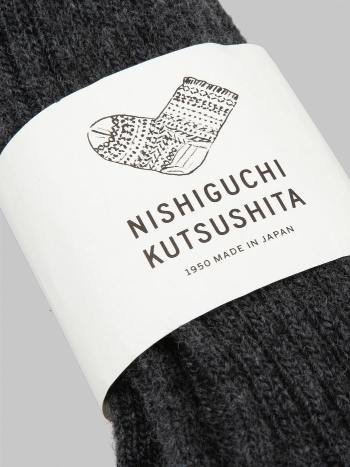 Nishiguchi Kutsushita Wool Ribbed Socks Charcoal - Redcast Heritage Co.