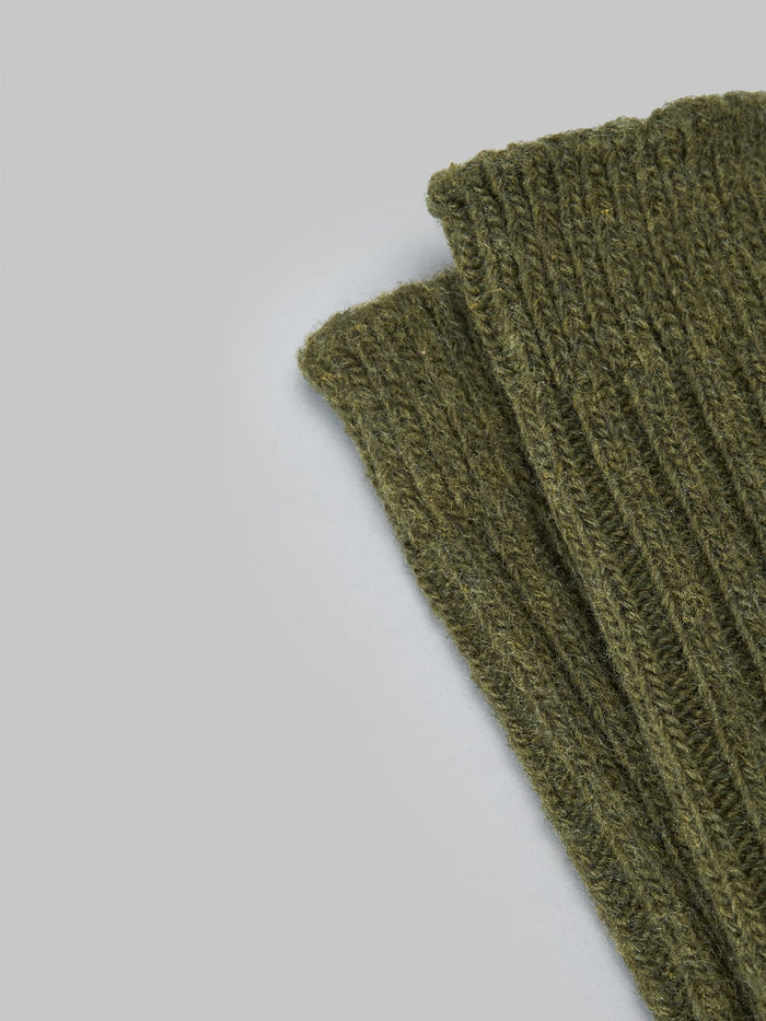 Nishiguchi Kutsushita Wool Ribbed Socks Khaki Elastic Hem