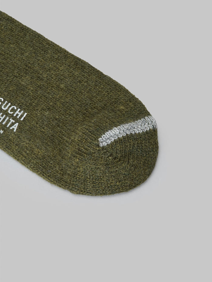 Nishiguchi Kutsushita Wool Ribbed Socks Khaki Toe