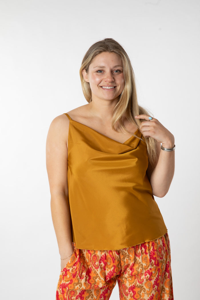 Sophie is wearing size S/M tank top in mustard