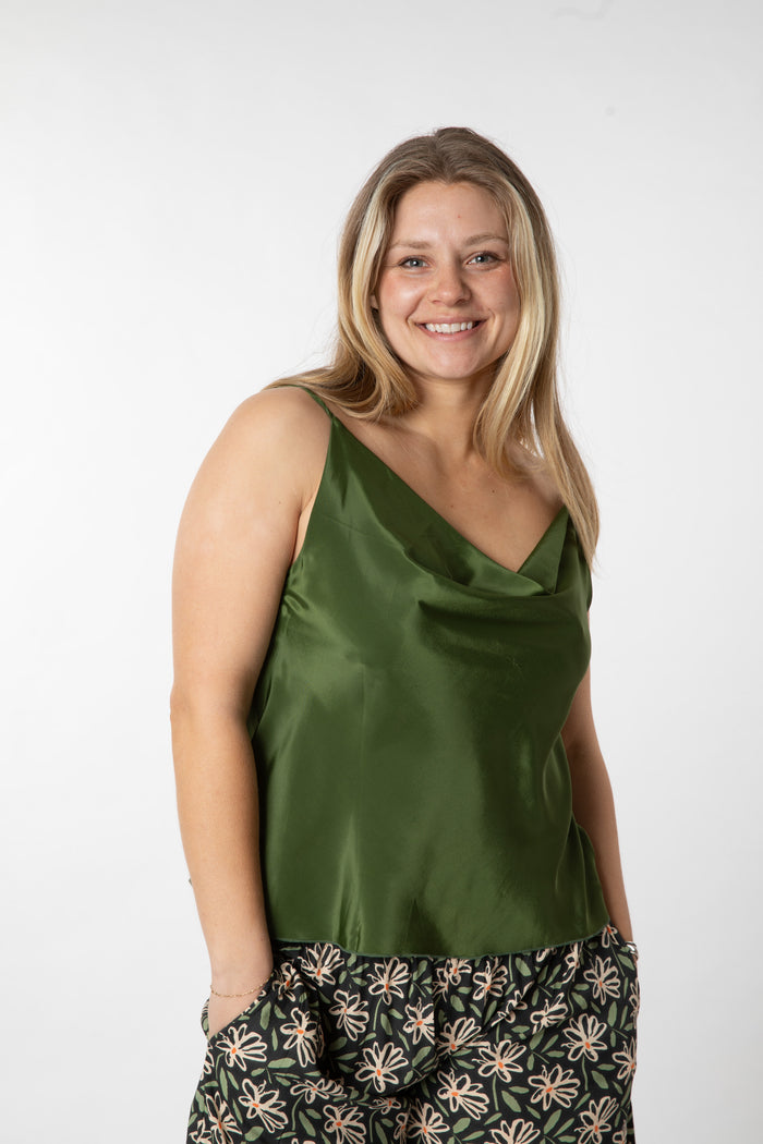 Sophie is wearing size S/M tank top in olive