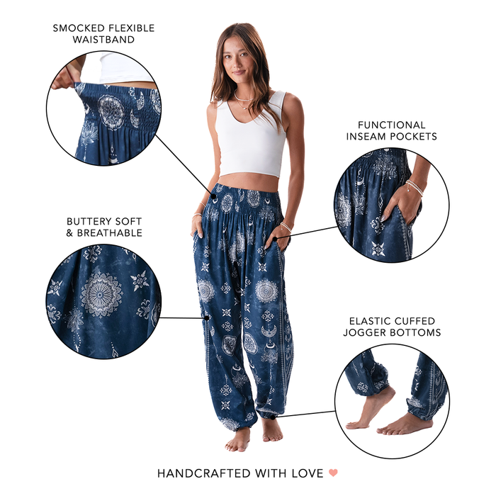 Nova Blue Harem Pants, feature callouts