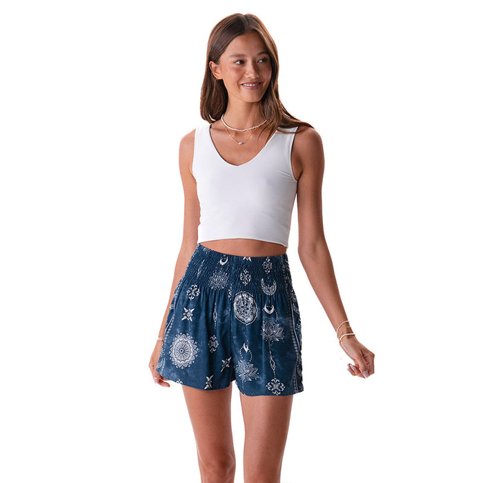 Nova Blue Shorts, worn standing