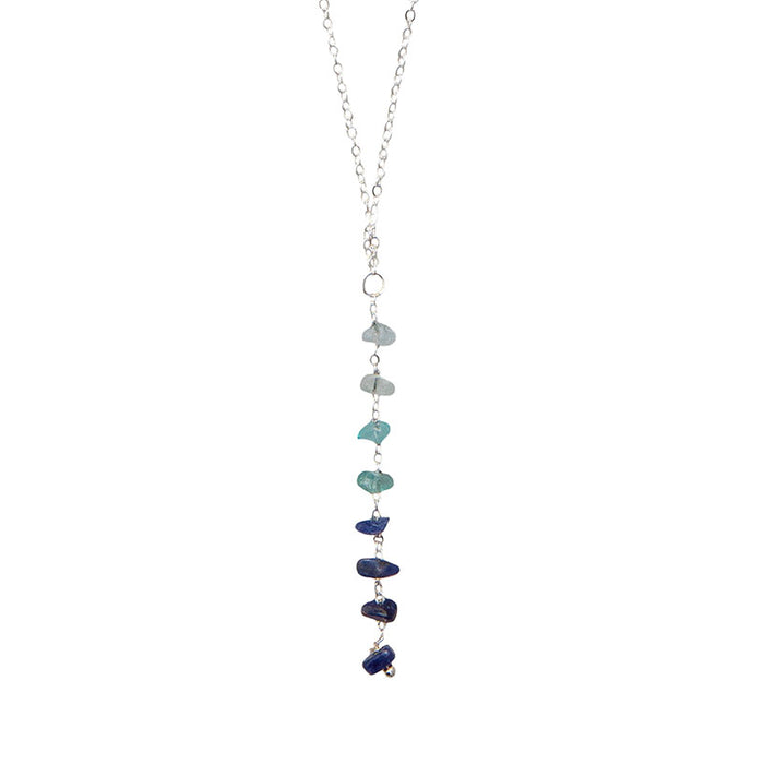 Ocean Ombre Raw Stone Healing Necklace, flat lay silver chain
