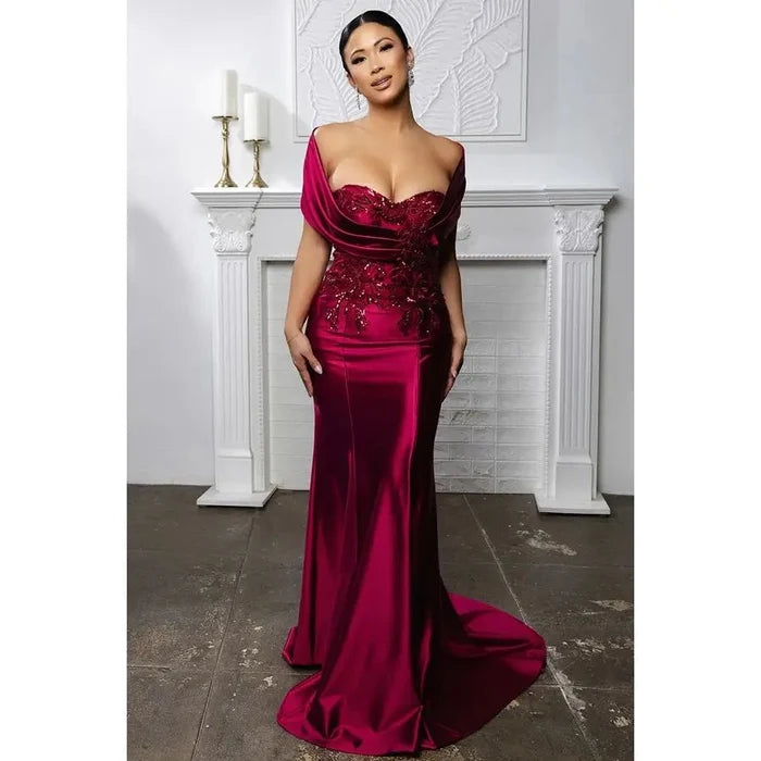 {Wholesale Off the Shoulder Sweetheart Neckline Stretch Satin} - {} at {Linda Mariposa}