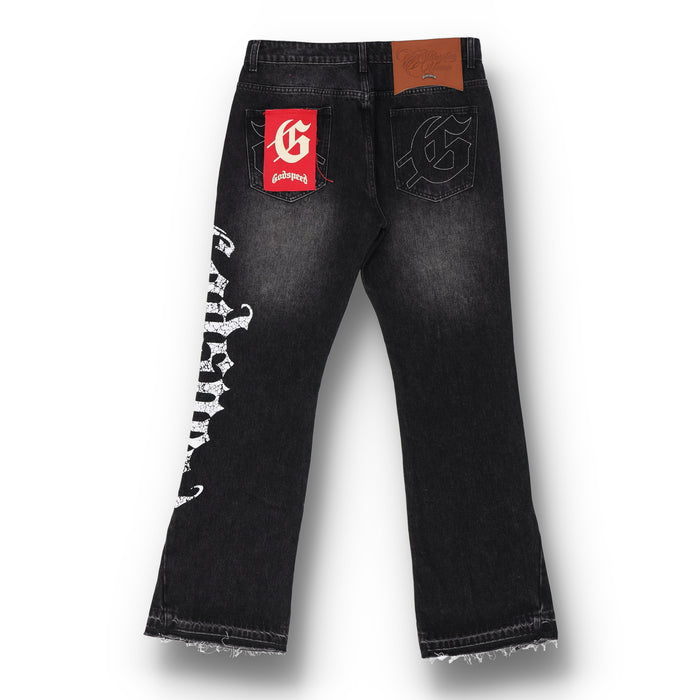 OG Logo Flared Grey Denim Jeans