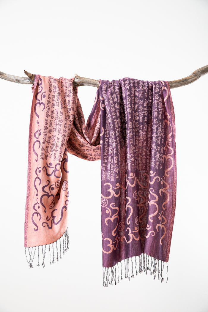 Ohm Patterned Reversible Fringe Shawl in Navy