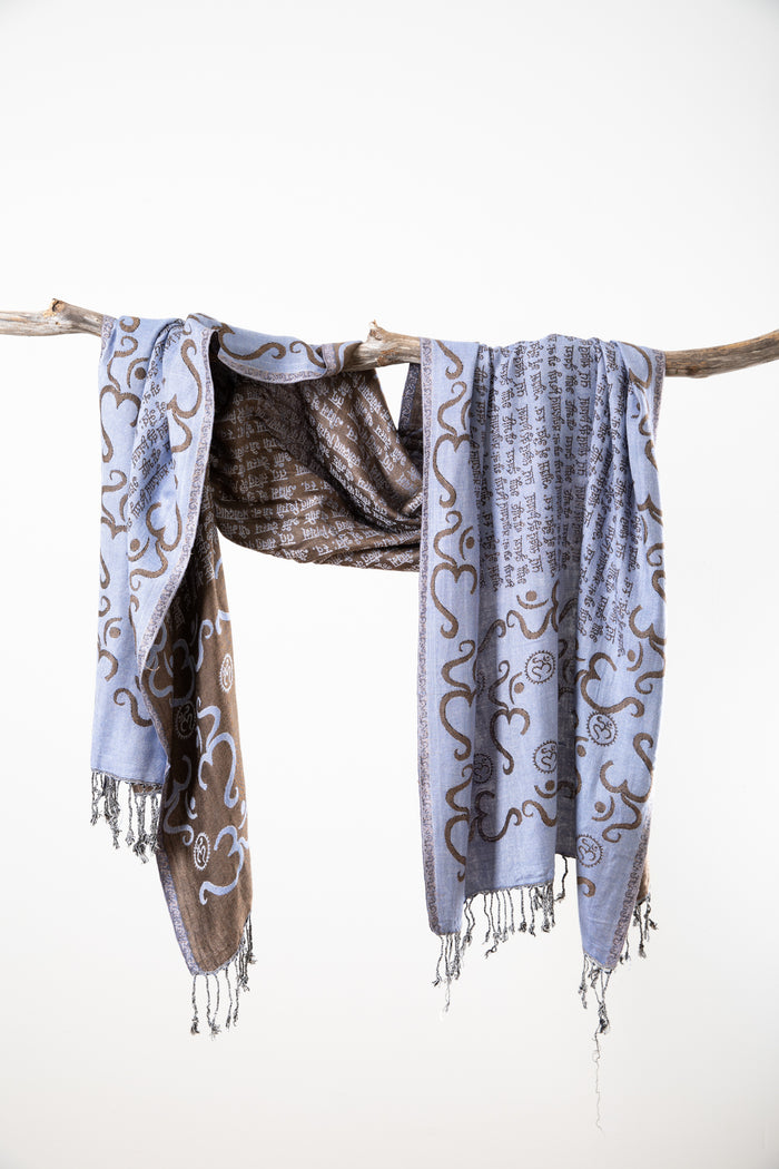 Ohm Patterned Reversible Fringe Shawl in Purple