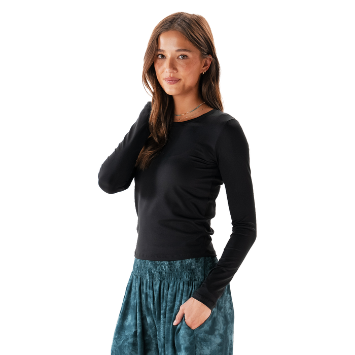 Onyx Hatha Long Sleeve Top, worn at an angle