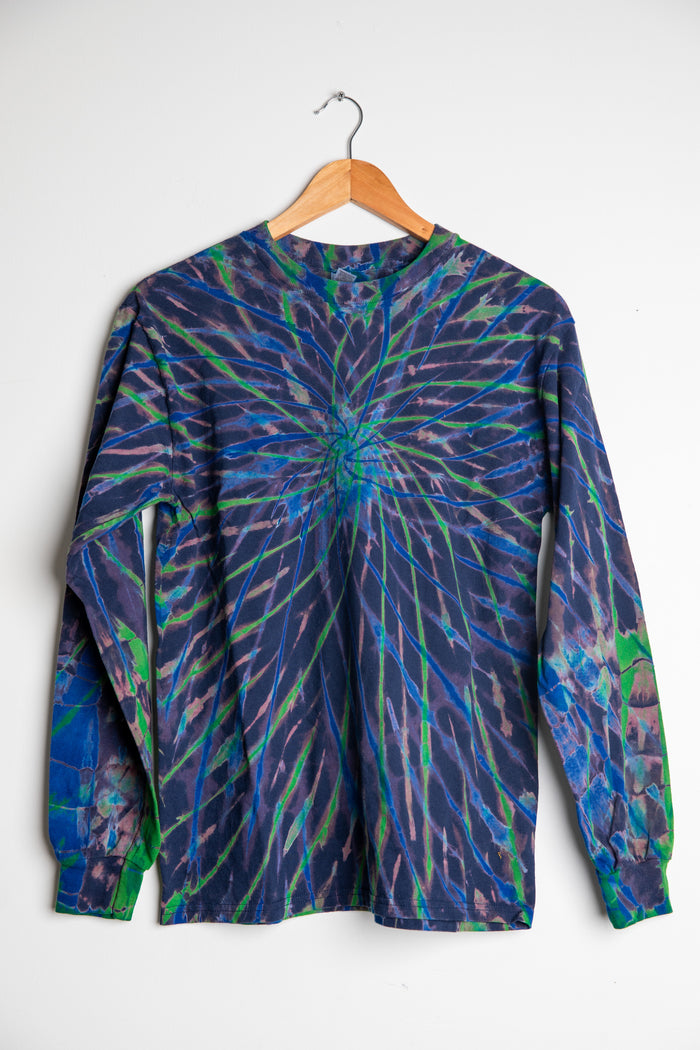 Long Sleeve Tie Dye T-Shirt in Black Green Blue