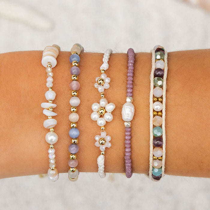 Oyster Cove Crystal Tide Bracelet, stacked on inner wrist