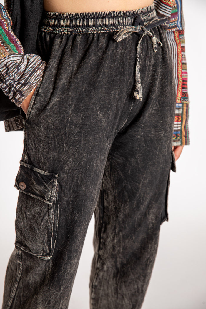 Emily is wearing the Black Pahar Stone Wash Cargo Pants in Small