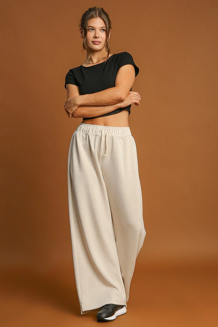 Pantalon large décontracté à cordon de serrage et boucle abricot
