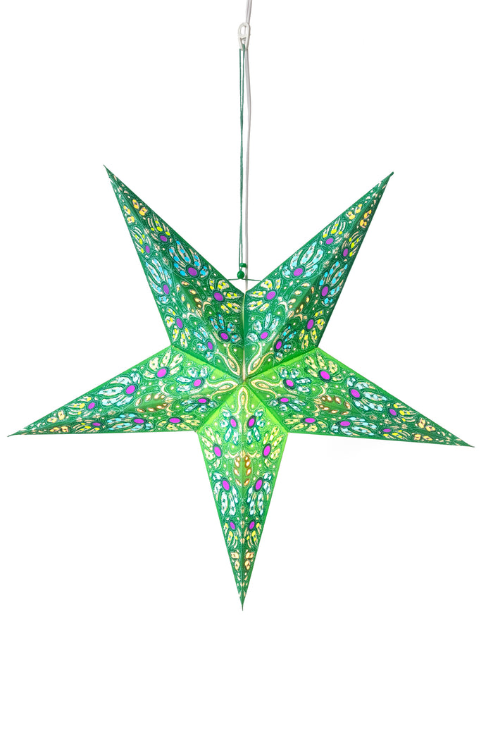 Paper star lantern in mari  - green. Light kit sold separately.