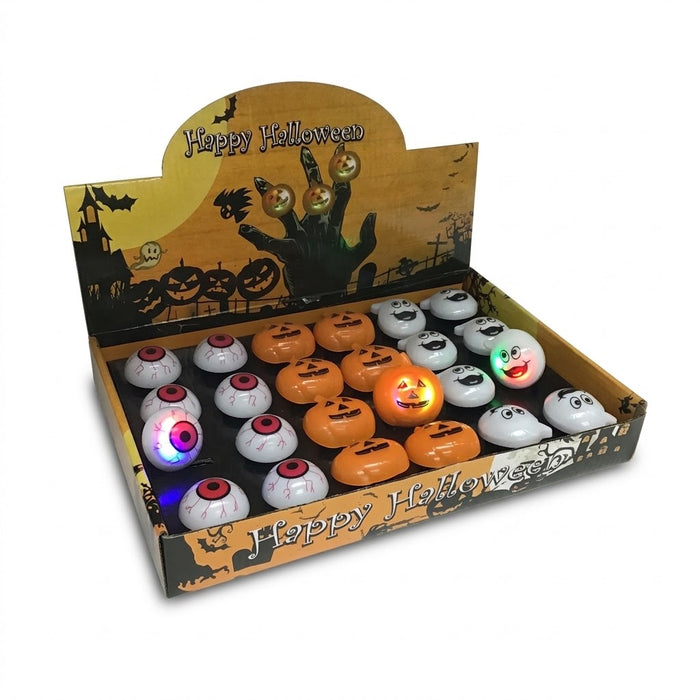 Partyrite Light-Up LED Halloween Finger Rings (24-Count Display Box) - Assorted Designs | Wholesale