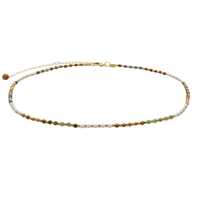 Peace Protector 2mm Healing + 4mm Self Love Necklace Stack, flat lay turquoise beads