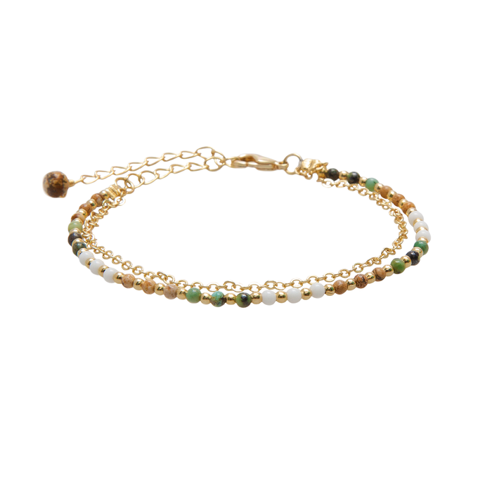 Peace Protector 2mm Layered Healing Bracelet, flat lay gold chain