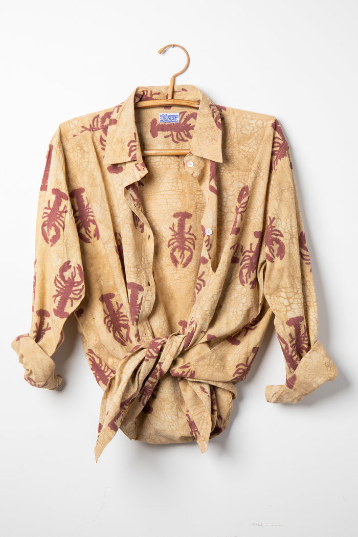 Red block print lobster shirt