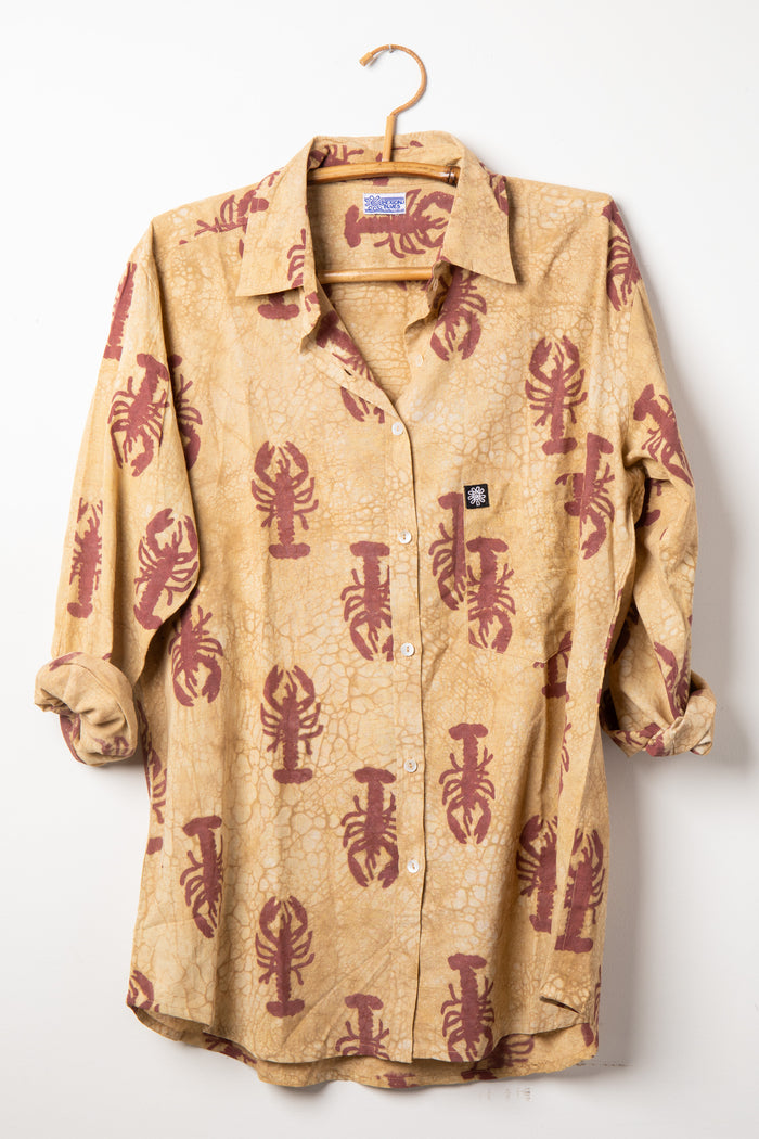 Red block print lobster shirt