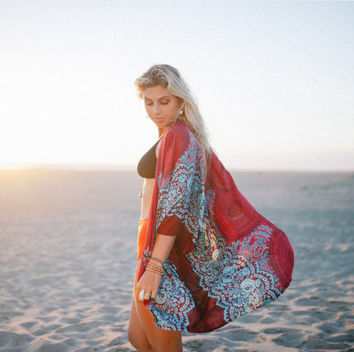 Poipu Kimono, worn on the beach at sunset