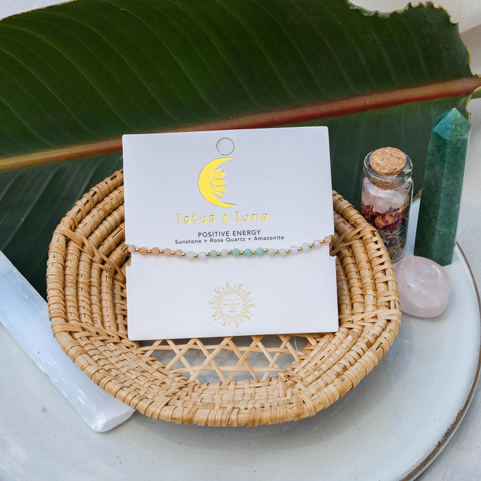 Positive Energy 3mm Healing Bracelet, on card in basket