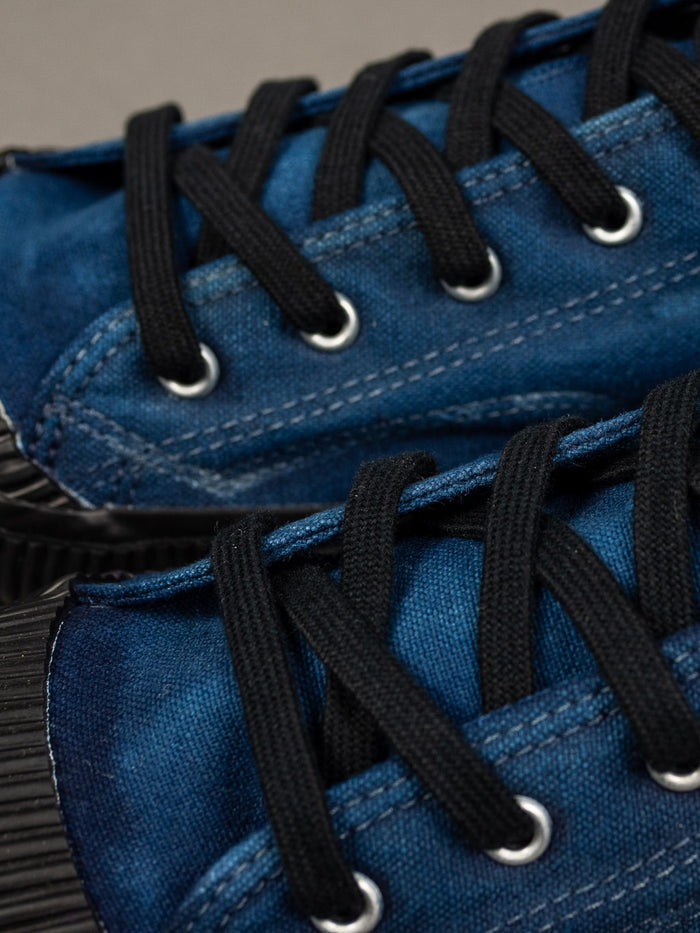 Pras shellcap low sneakers indigo hand dyed laces detail