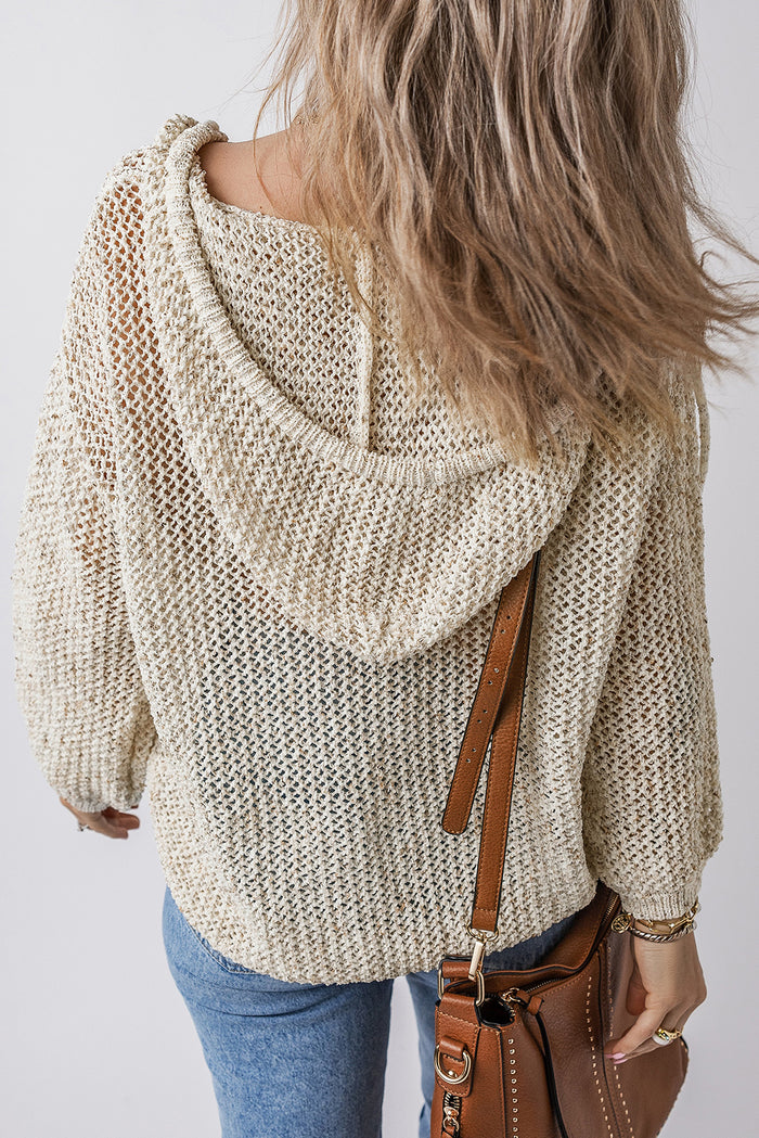 Pull à capuche avec poche kangourou ajourée et col en V