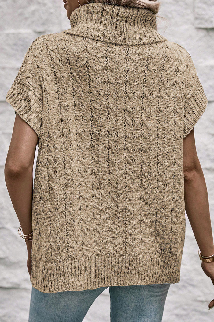 Pull à col roulé et manches chauve-souris en tricot torsadé beige français clair