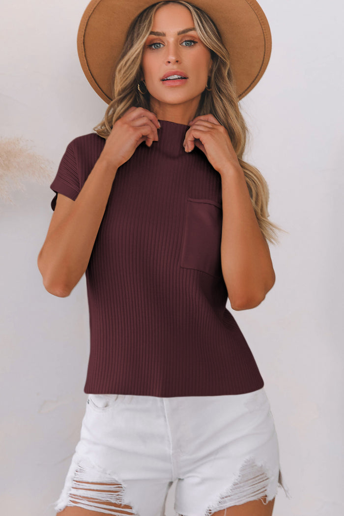Pull à manches courtes en tricot côtelé *