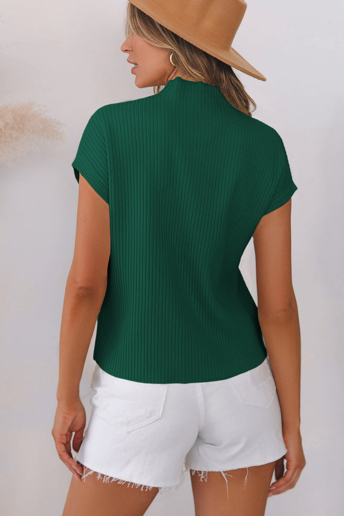 Pull à manches courtes en tricot côtelé *