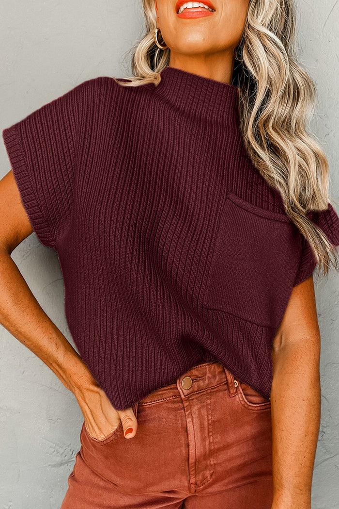 Pull à manches courtes en tricot côtelé *
