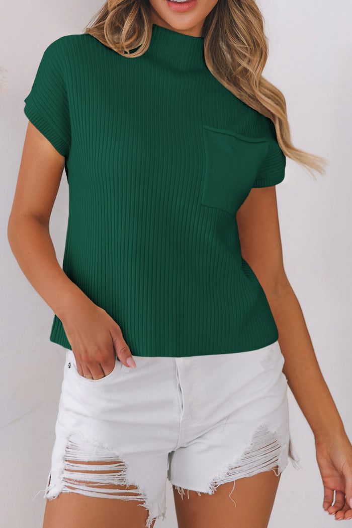 Pull à manches courtes en tricot côtelé *