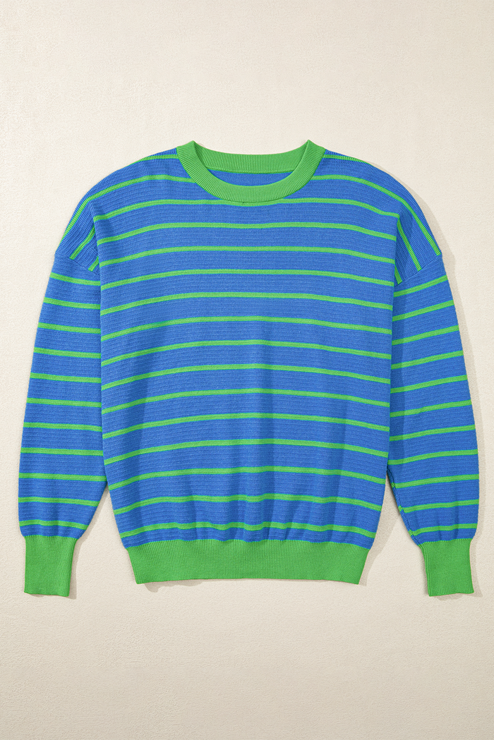 Pull ample à rayures bleu ciel et col rond *