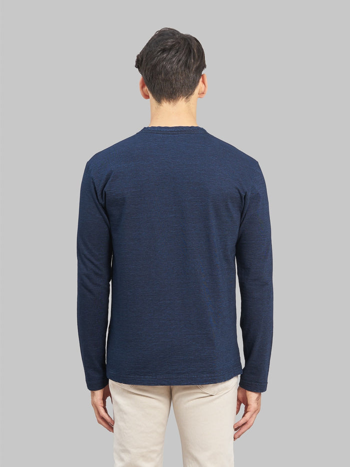 pure blue japan indigo crewneck tshirt model back fit