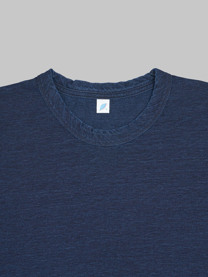 pure blue japan indigo crewneck tshirt collar detail