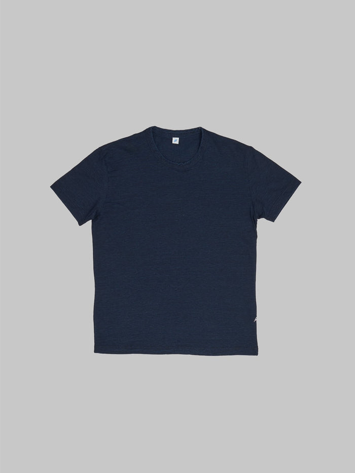 Pure blue japan indigo dyed crewneck tshirt front view