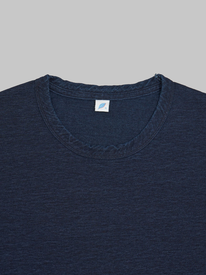 Pure blue japan indigo dyed crewneck tshirt collar